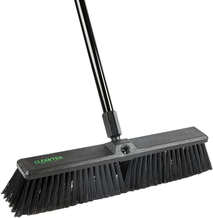 Restaurantware-BROOM HEAD ONLY: Clean Tek Professional 17.13-Inch Push Broom Head, 1 Heavy-Duty Cleaning Tool - Handle Sold Separately, Fine Flagged Bristles, Black Plastic, Outdoor Use