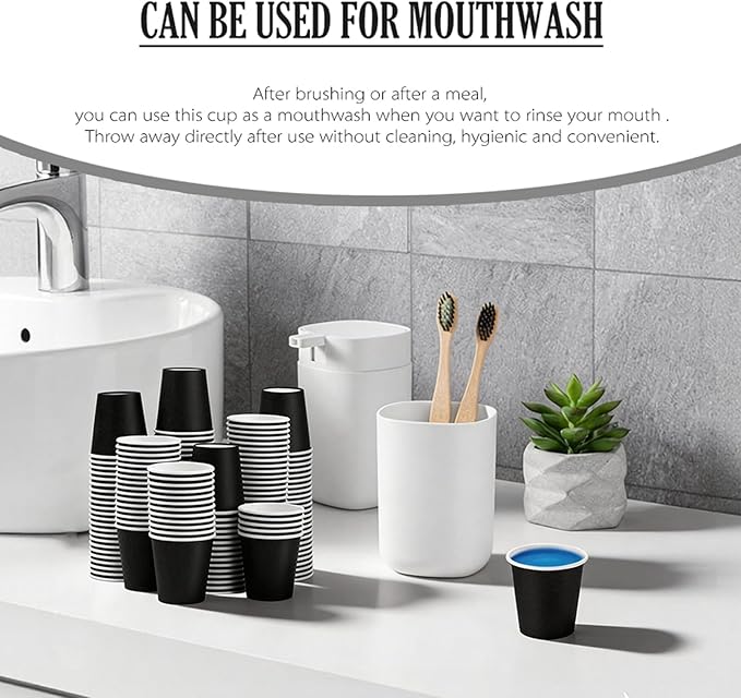 100 Pack 3 oz Bathroom Cups, Paper Cups, Mouthwash Cups, Small Paper Cups for Water, Juice,Candy Ideal for Halloween Party Bathroom and Office (Black)