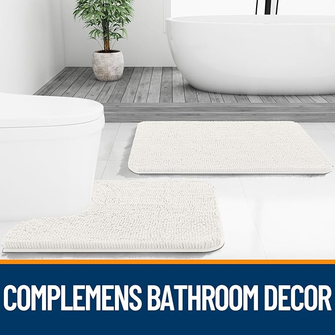 OLANLY Bathroom Rugs 30x18, Extra Soft Absorbent Chenille Bath Rugs, Rubber Backing Quick Dry, Machine Washable Bath Mats for Bathroom Floor, Tub and Shower, Home Decor Accessories, Ivory