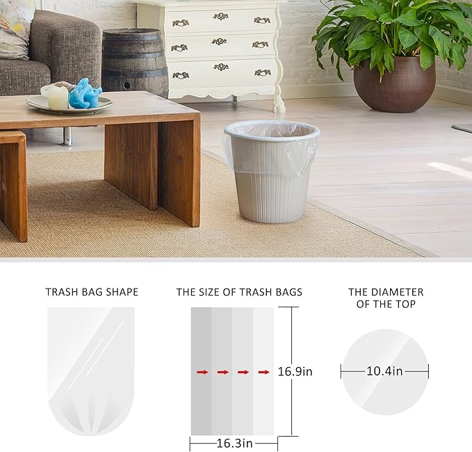 1.2 Gallon 330 Counts Small Trash Bags Garbage Bags by Teivio, Bathroom Trash Can Bin Liners, Small Plastic Bags for home office kitchen (Clear)