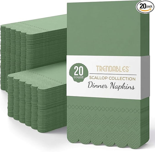 Party Solids Dark Green Scalloped Napkins Disposable 20 Pcs 3-Ply Dark Green Scalloped Dinner Napkins Disposable Decorative for Dinners & Parties, Paper Guest Towels for Bathroom & Party Supplies