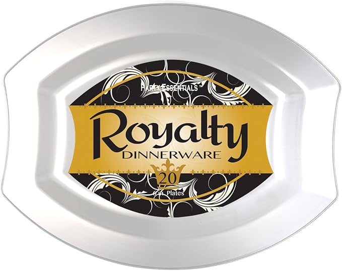 Party Essentials Party Supplies Fancy Plastic Dinnerware For Wedding/Birthday/All Occasions, 6" x 5", Dessert/Appetizer Plates, 20-Count, Clear Oval Royalty