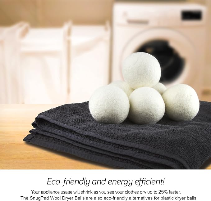 Wool Dryer Balls XL Size 6 Pack, Natural Fabric Softener 100% Organic Premium New Zealand Wool, Chemical Free and Reduces Wrinkles, 1000+ Loads, Baby Safe, Saving Energy & Time, White 6 Count