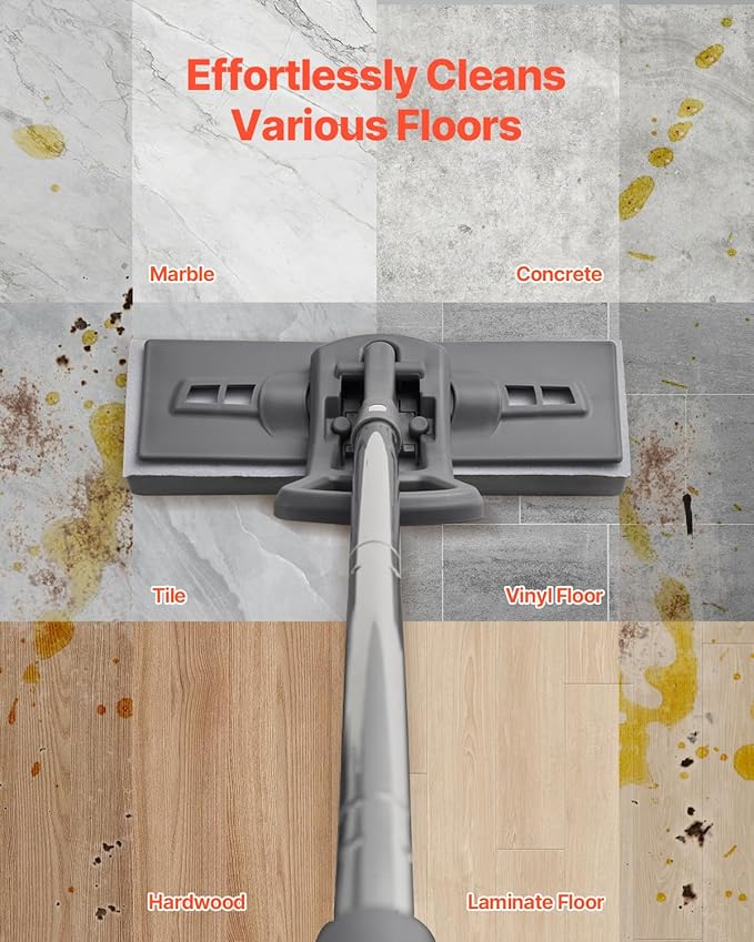 VEVOR Sponge Mop, High-Density PU Sponge Mop with 1 Pcs Sponge Mop Replacement, Easy to Squeeze Sponge Mop with Hook & Loop for Head Change, Fit for Various Floors’ Cleaning