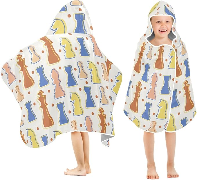 susiyo Kids Hooded Bath Towel Chess Colorful Figures Beach Towel for Kids 23.5 x 50 Inch Microfiber Soft Absorbent Quick Dry Bath Swim Pool Towel Wrap Poncho Bathrobe with Hood for Kids Toddler