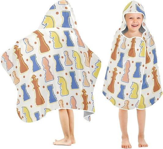 susiyo Kids Hooded Bath Towel Chess Colorful Figures Beach Towel for Kids 23.5 x 50 Inch Microfiber Soft Absorbent Quick Dry Bath Swim Pool Towel Wrap Poncho Bathrobe with Hood for Kids Toddler