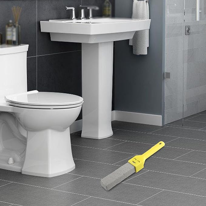 Natural Pumice Toilet Cleaning Brush With Ergonomic Handle For Removing Yellow Stains Rust Scale On Toilets Sinks Bathtubs Tiles Chemical-Free Multi-Use Bathroom for SURFACE Cleaner (Yellow)