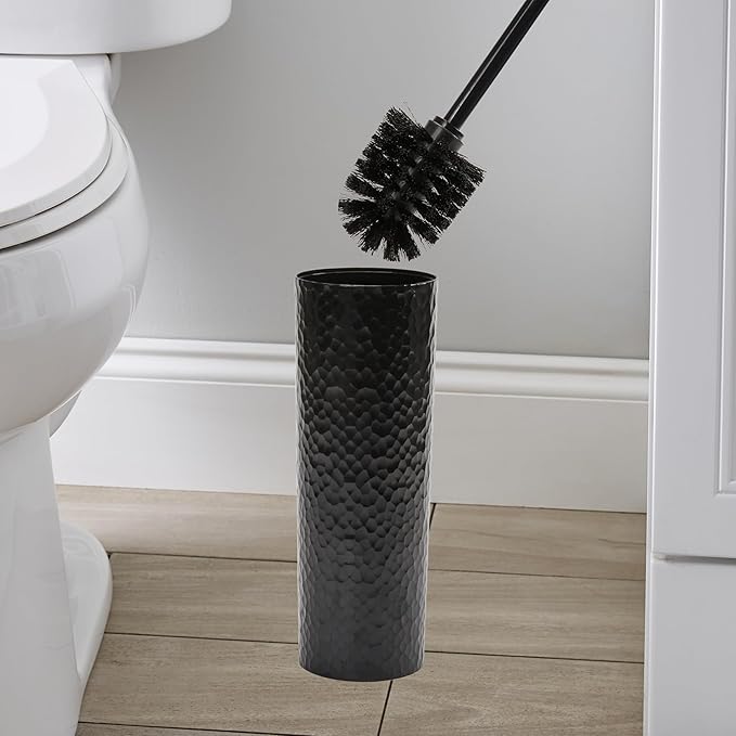 Bath Bliss Toilet Brush | Hammered Textured Design | 360 Degree Bristle Brush | Bathroom Cleaning | Contemporary Design | Black