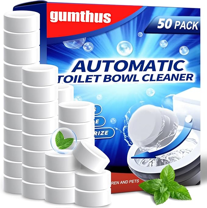 Automatic Toilet Bowl Cleaner Tablets, 50 Pack - Bleach Formula, Descale & Deodorize - Tank Drop-In Tablets for Tough Stain & Limescale Removal, Fresh Scent, Septic Safe, Works with Most Toilets-like