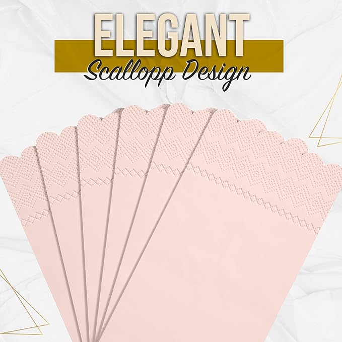 Party Solids Peach Scalloped Napkins Disposable 20 Pcs 3-Ply Peach Scalloped Dinner Napkins Disposable Decorative for Dinners & Parties, Paper Guest Towels for Bathroom & Party Supplies