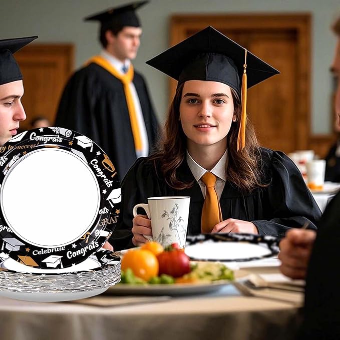 Grencian 50 Pcs Graduation Plates 10" Large Graduation Party Plates Disposable Heavy Duty 2026 Congrats Grad Paper Platters for Class of 2026 College High School Graduate Party Supplies Decorations