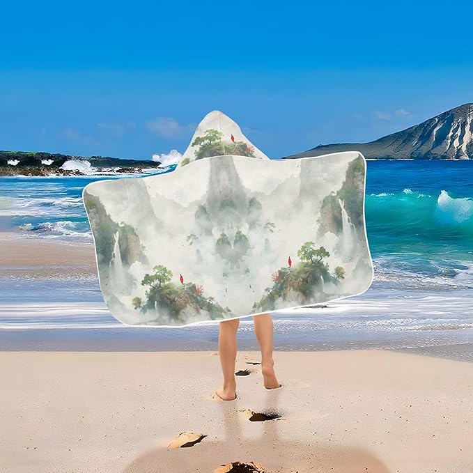 Hooded Towel for Kids Quiet Landscape Painting Beach Wrap Bath Towels 50x23.5in