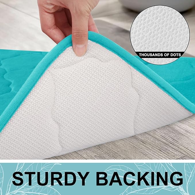 OLANLY Memory Foam Bath Mat Rug 47x17, Ultra Soft and Absorbent Bathroom Rugs, Non-Slip, Comfortable, Machine Washable Bath Carpet for Bathroom Floor, Tub, Shower and Home Decor Accessories, Teal