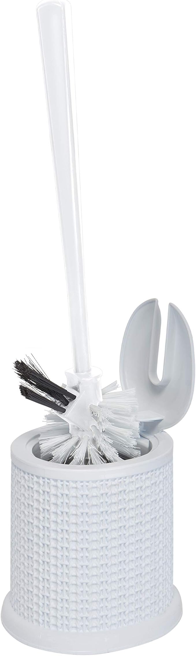 Bath Bliss Self Closing Lid Toilet Brush with Rim Scrubber | Dimensions: 5. 9" x 5. 3" x 15. 4" | Self Closing | 360 Degree Bristle | Bathroom Cleaning | Separate Rim Scrubber | White