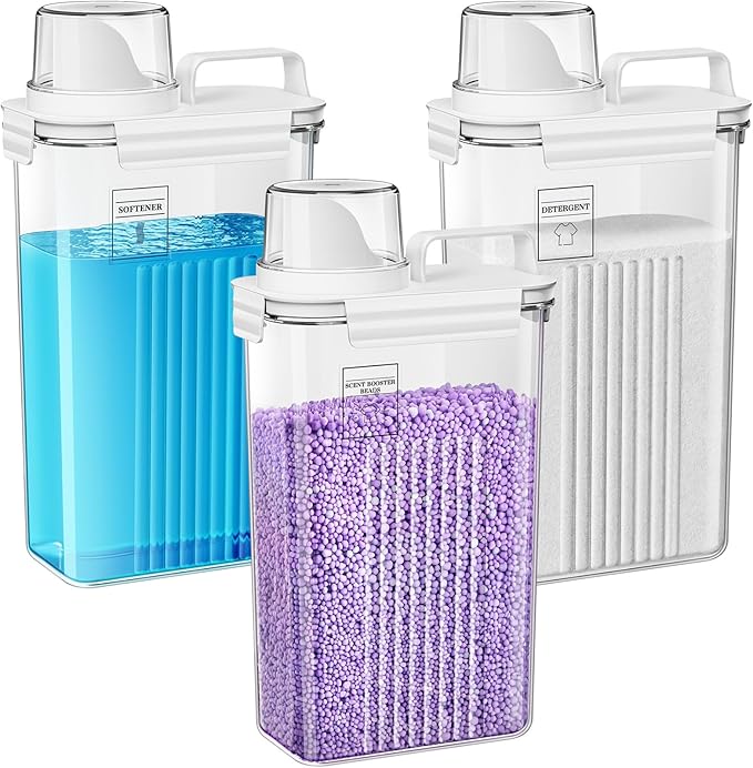Laundry Detergent Dispenser for Laundry Room,94oz Fabric Softener Dispenser,Liquid Laundry Detergent Container,Laundry Detergent Organizer for Laundry Room Organization with 6 Labels,3 Pack