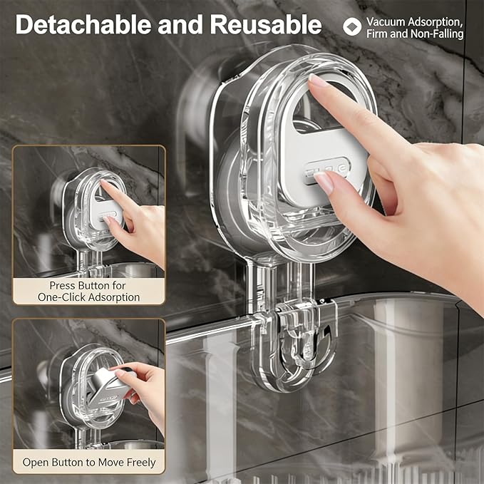 No-Drill Bathroom Suction Storage Box – Large Capacity & Strong Load-Bearing, No Drill Bathroom Shelves Drain Rack Organizer, Hanging Shower Caddy Suction Cups Heavy Duty (Gold)