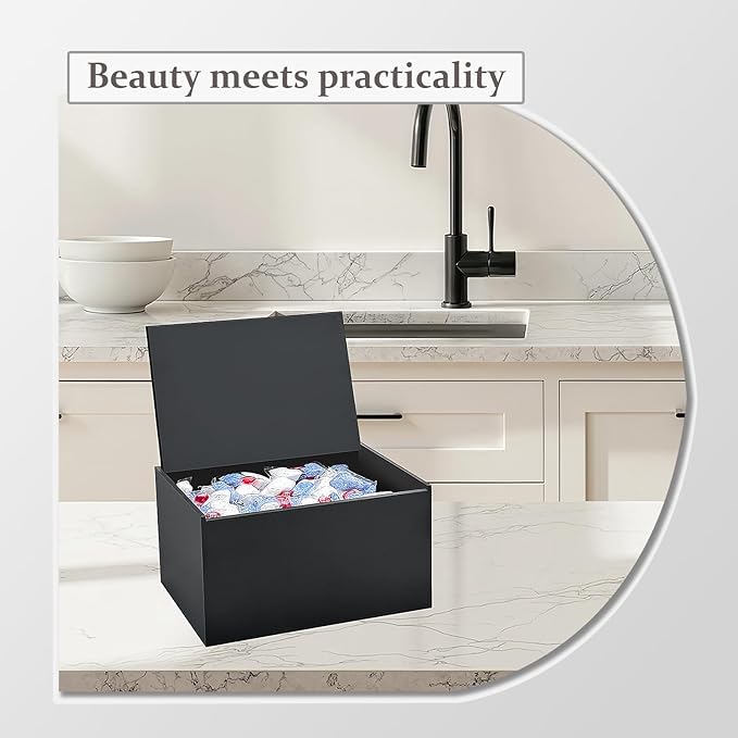 Dishwasher Pod Holder Acrylic with Hinged Lid, Modern Style Dishwasher Cleaner Tablets Container Box for Detergent, Black