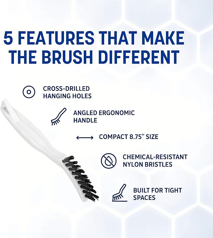 SPARTA Flo-Pac Grout Brush Detail Crevice Brush, Firm Chemical-Resistant Nylon Bristles with Angled Ergonomic Handle, Hanging Holes for Tile, Grout, Corners, Boxes, 8 Inches, White (Pack of 24)