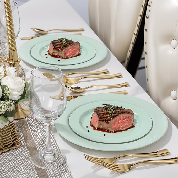 FLOWERCAT 60PCS Sage Green Plates - Heavy Duty Plastic Plates Disposable for Spring Party - Include 30PCS 10.25inch Sage Green Dinner Plates and 30PCS 7.5inch Dessert Plates