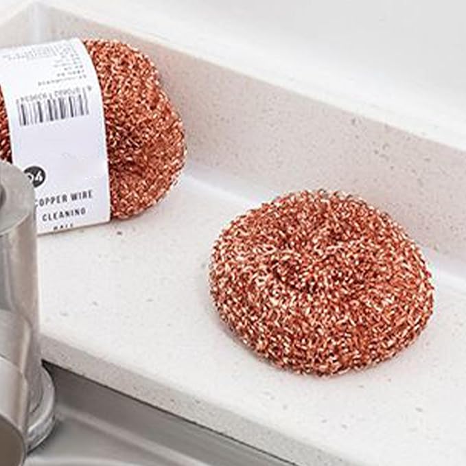 Dish Scrub Brush, Pot Scrubbers for Kitchen Non Scratch, 2 Pieces Copper Wire Pot Scrubbers Cleaning Supplies, Dishwashing Sponge for Pots Pans Sink Grill Oven Bathroom