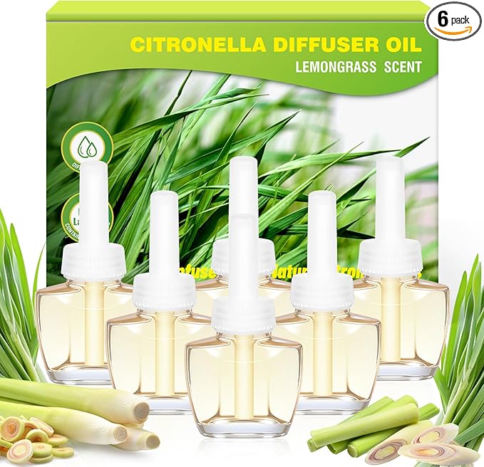 Plug In Air Freshener Refills for Home, 6 Pack Citronella Scent, Summer Fresh Aroma, Compatible with Air Wick & Glade, Not for Glade Plus, Home Fragrance 3.96 Fl Oz for Indoor, Backyard, Hallway
