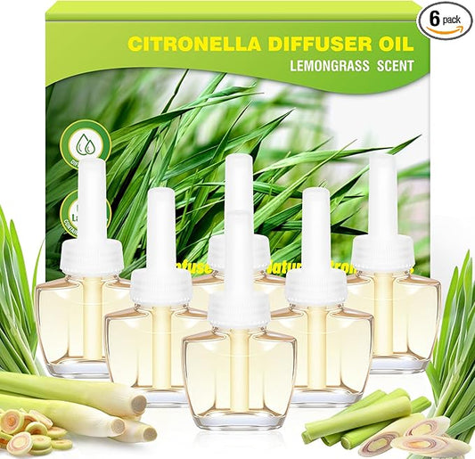 Plug In Air Freshener Refills for Home, 6 Pack Citronella Scent, Summer Fresh Aroma, Compatible with Air Wick & Glade, Not for Glade Plus, Home Fragrance 3.96 Fl Oz for Indoor, Backyard, Hallway
