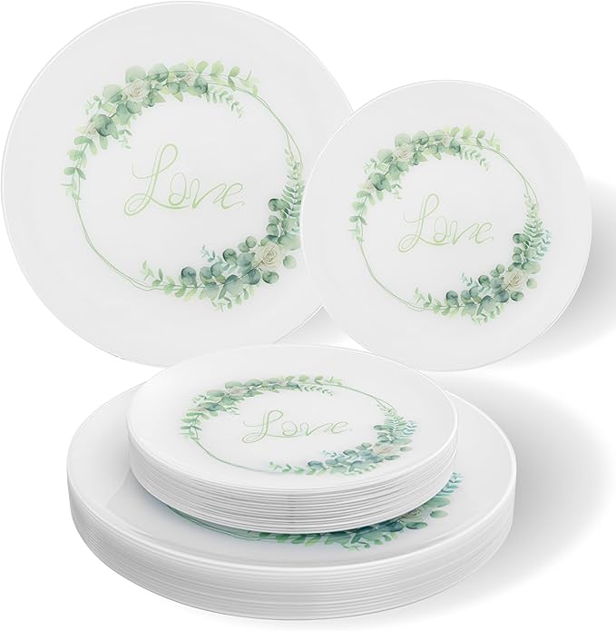 30Pcs White Plastic Plates - Love Plates Disposable Heavy Duty, Fancy Floral Pattern Perfect for Wedding, Holidays - 10.25" Dinner & 7.5" Dessert Plastic Plate