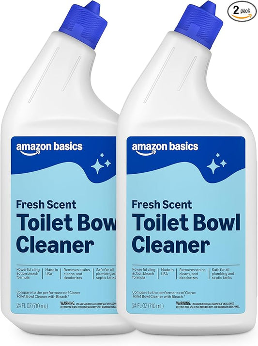 Amazon Basics Toilet Bowl Cleaner with Cling Action Formula, Bleach, Fresh Scent, 24 Fl Oz, Pack of 2, Packaging May Vary