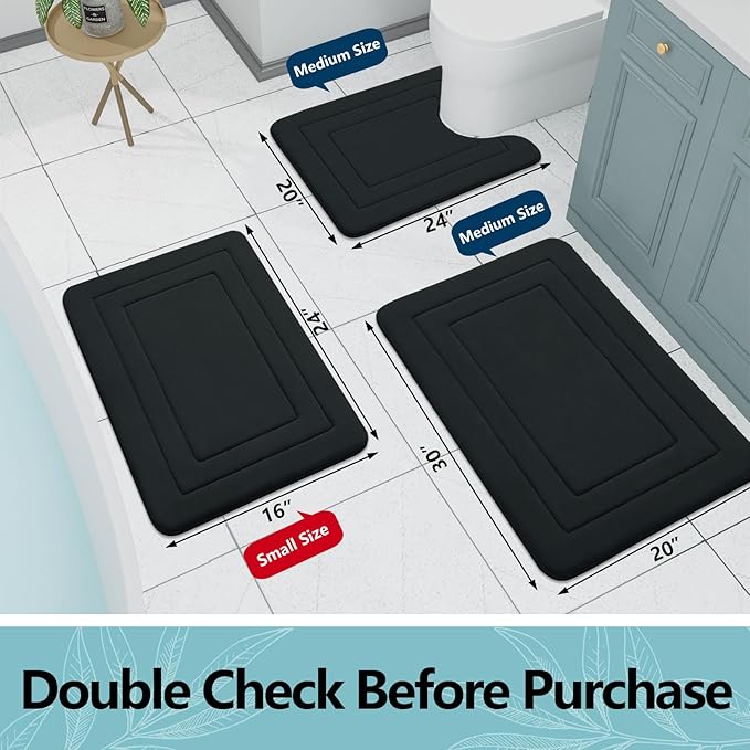 Arotive Memory Foam Bathroom Rug Mat 24x16, Ultra Soft and Absorbent Bath Mat, Machine Wash Dry, Comfortable Bath Rug Carpet for Bathroom Floor, Tub and Shower, Black