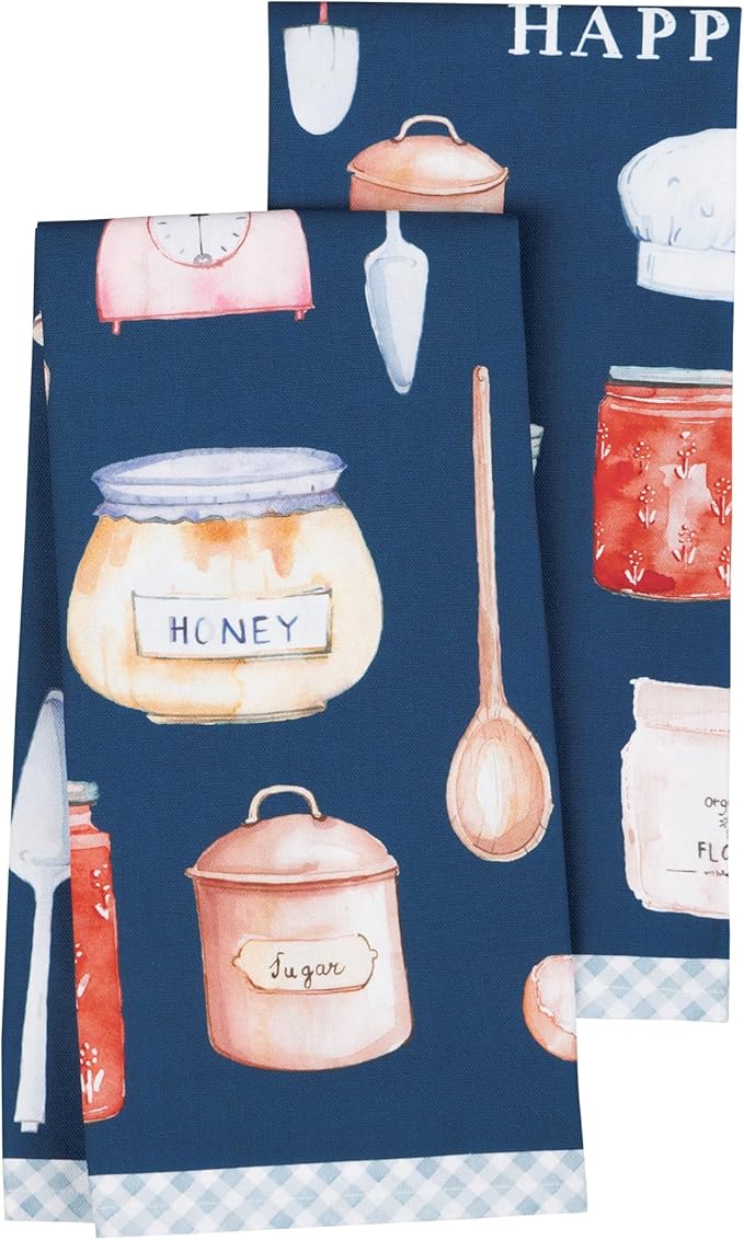 Maison d'Hermine Kitchen Towels Set of 2 100% Cotton 27.50" x 20" Reusable Cloth Tea Dish Towels Absorbent with Hanging Loop for Kitchen, Home, Dining, Cocktail Parties (Let's Bake)