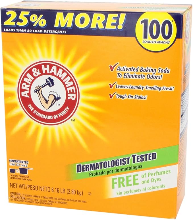 ARM & HAMMER Powder Laundry Detergent, Free of Perfume and Dyes, 100 Loads (Pack of 4)