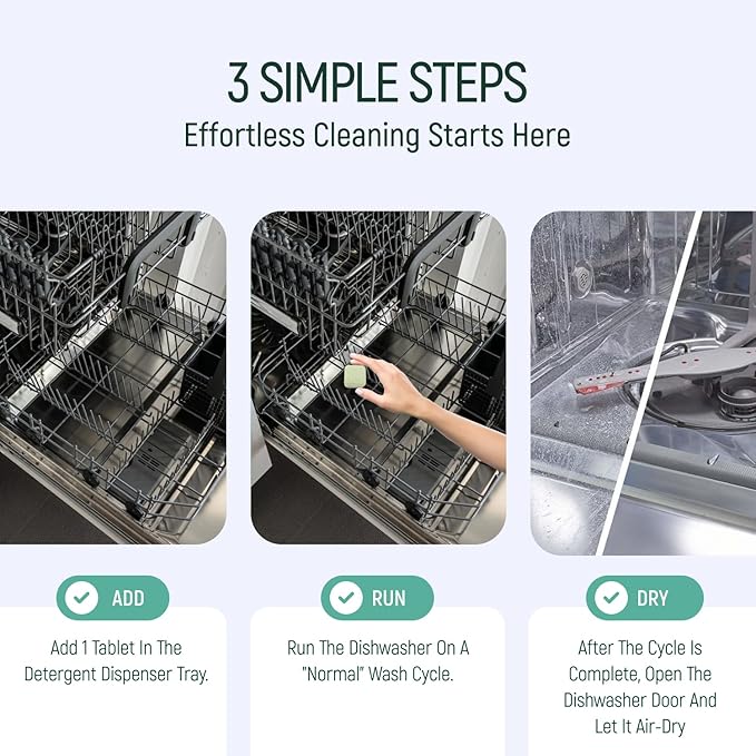 Natural Dishwasher Machine Cleaner Tablets - Plant Based Alternative Refill Dishwashing Detergent Tabs - Eco-Friendly And Plastic Free Way For Clean Dishwasher - 24 Pack Refills Dish Washer Soap Pods