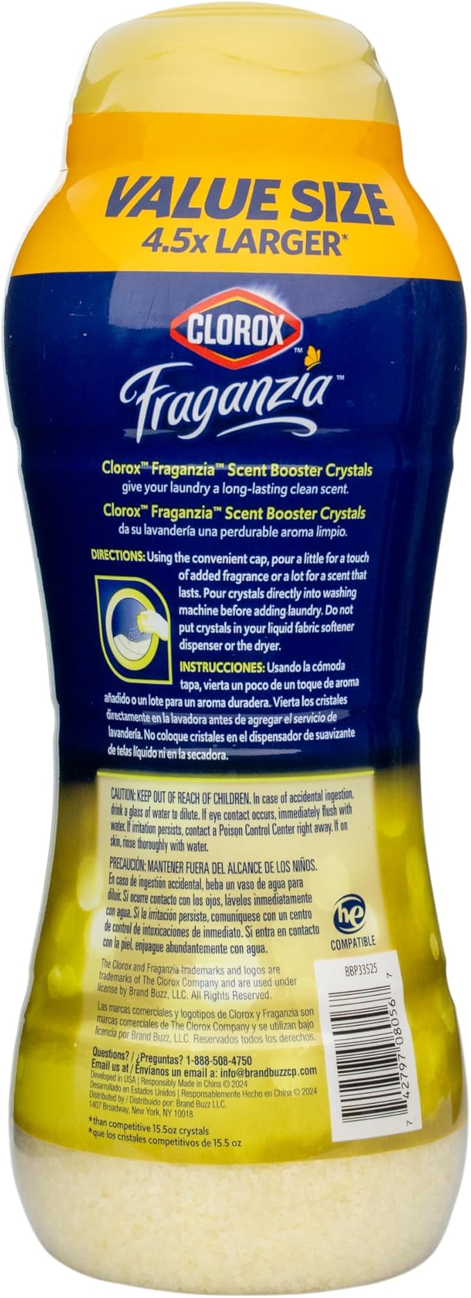 Clorox Fraganzia Laundry Scent Booster Crystals, In-Wash Fragrance Beads for Fresh-Smelling Clothes & Linens, Safe for All Fabrics & Colors, Easy-Pour Bottle, Citrus Blossom Scent, 70 Oz
