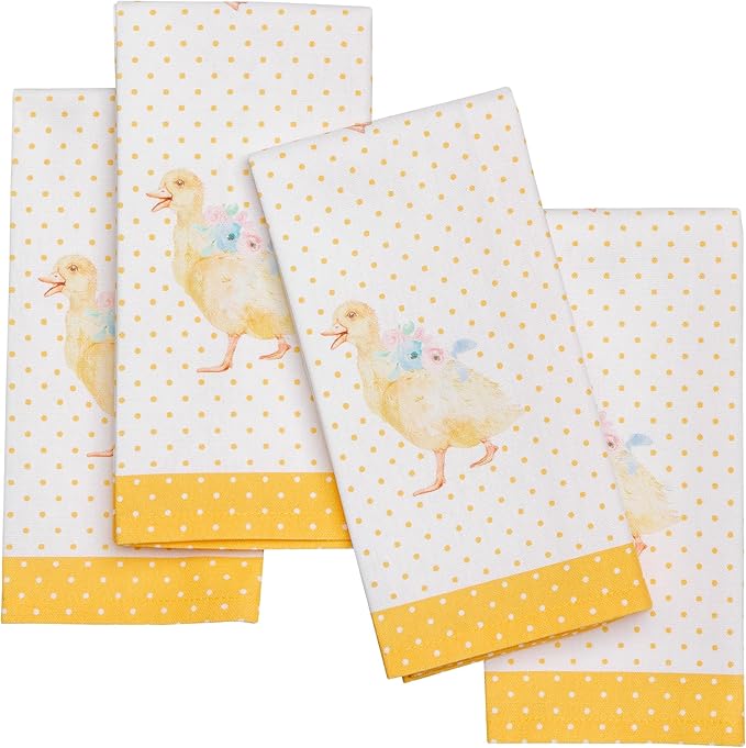Maison d' Hermine 100% Cotton Cloth Napkins Set of 4 Everyday Reusable Square Napkins Cloth Washable Dinner Party Wedding Restaurant Hotel Kitchen Spring Summer (Ducklings in Spring, 18" x 18")