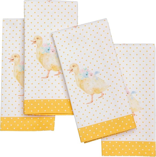 Maison d' Hermine 100% Cotton Cloth Napkins Set of 4 Everyday Reusable Square Napkins Cloth Washable Dinner Party Wedding Restaurant Hotel Kitchen Spring Summer (Ducklings in Spring, 18" x 18")