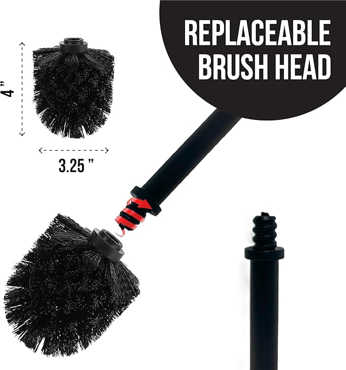 Splash Home Buena Stainless Steel Toilet Brush with Holder, Bowl Scrubber with Durable Cleaning Bristles, Hidden Brush with Splash Protective Disc Design - Chrome