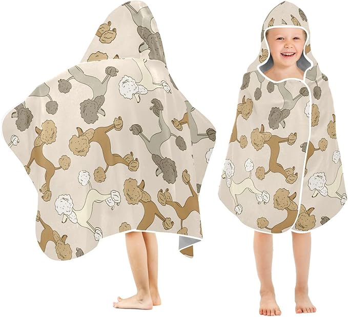 susiyo Kids Hooded Bath Towel Colorful Poodle Dogs Beach Towel for Kids 23.5 x 50 Inch Microfiber Soft Absorbent Quick Dry Bath Swim Pool Towel Wrap Poncho Bathrobe with Hood for Kids Toddler