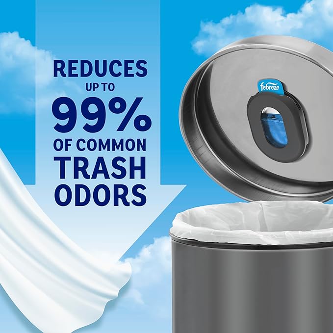 Febreze Trash Odor Fighter, Trash Can Air Freshener, Stick-On Deodorizer for Garbage Cans, Diaper Pails, Works with Scented Trash Bags, Fresh Lemon and Linen & Sky Scents, 2 Holders + 2 Refills