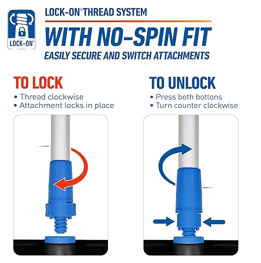 Unger Professional Lock-On 60” Dual-End Aluminum Handle Pole – Compatible with Unger Lock-On Poles & Standard Thread Cleaning Supplies, Use with Floor Squeegees, Brooms, Brush Heads