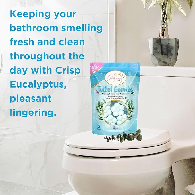 Essential Oil Toilet Bowl Bombs, Long-Lasting Freshness, Clean Toilet Freshener, Deodorizer (5 Tablets) (5 Count (Pack of 1), Eucalyptus) ALL NATURAL NON-TOXIC