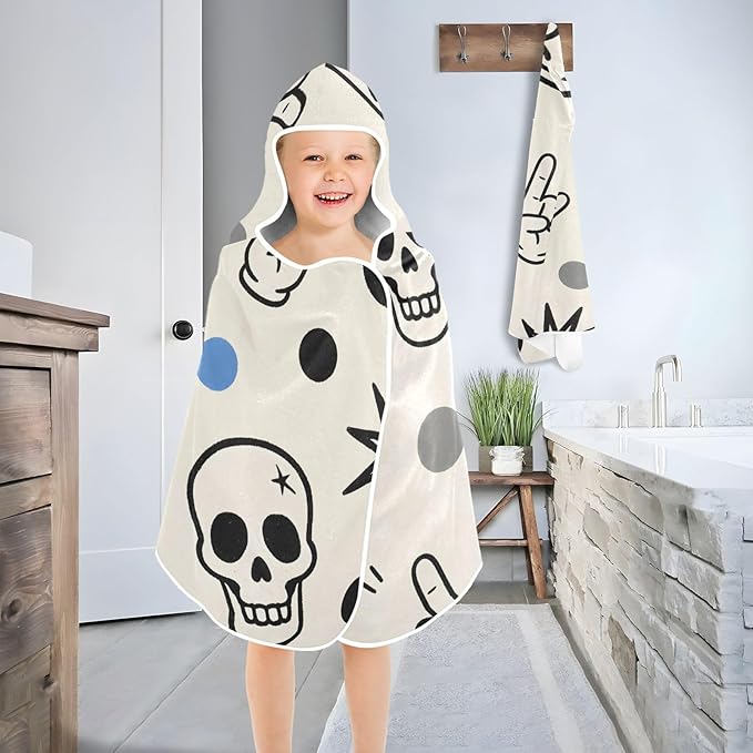 SUABO Kids' Bath Towels Skull Polka Dots Hooded Towels for Boys Girls,Toddler Towels Multi-Purpose for Beach,Pool and Bathroom,23.5" x 50", Soft and Highly Absorbent