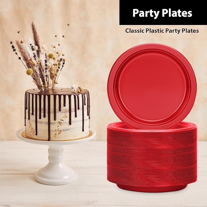 Hanna K. Signature Red Plastic Plates 7 Inch 600 Count – Heavy Duty Disposable Dessert Plates Bulk for Catering, Weddings & Events