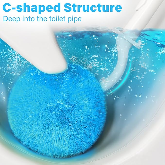 Toilet Brush 2 Pack with Holder Set, Long Handle Toilet Bowl Cleaner Brush with Durable Curved Bristles, Deep Cleaning Toilet Scrubber for Bathroom Accessories,White