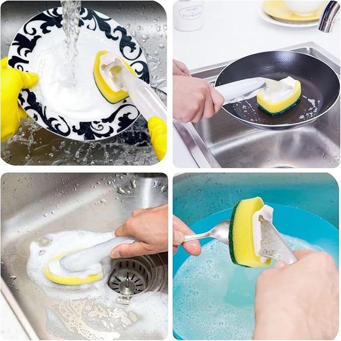 3 PCS Dish Wand with 6Pack Replacement Dish Wand Sponges,Dish Brush Pads Kitchen Cleaning Sets for Kitchen