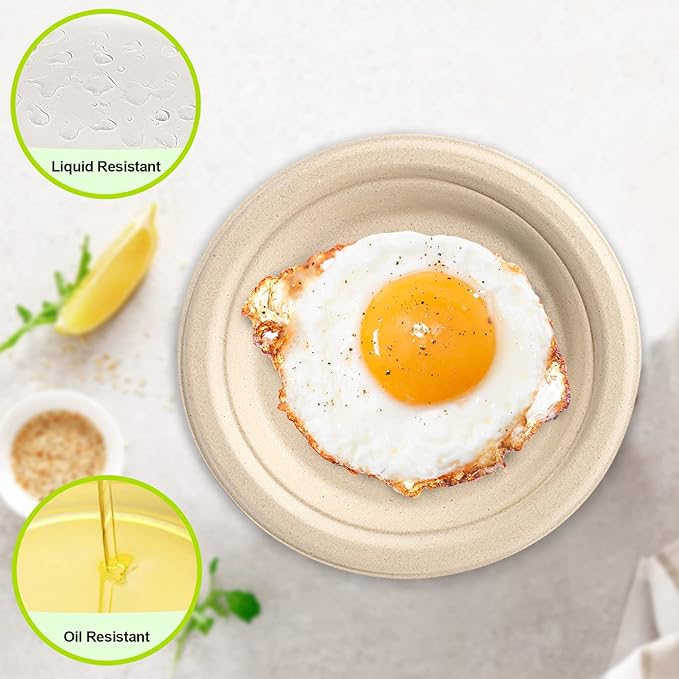 Small Paper Plates, 7 Inch, 50 Pack Disposable, Compostable, Eco Friendly, Heavy Duty for Daily Meals, Natural