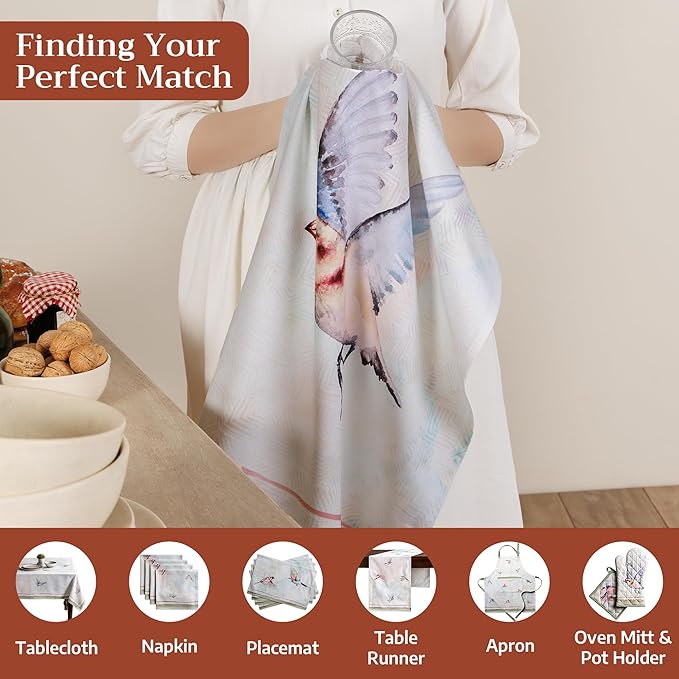 Maison d' Hermine Kitchen Towels Set of 3 100% Cotton 27.50" x 20" Reusable Cloth Tea Dish Towels Absorbent with Hanging Loop for Kitchen Farmhouse Hotel Spring Summer - Flying Birds