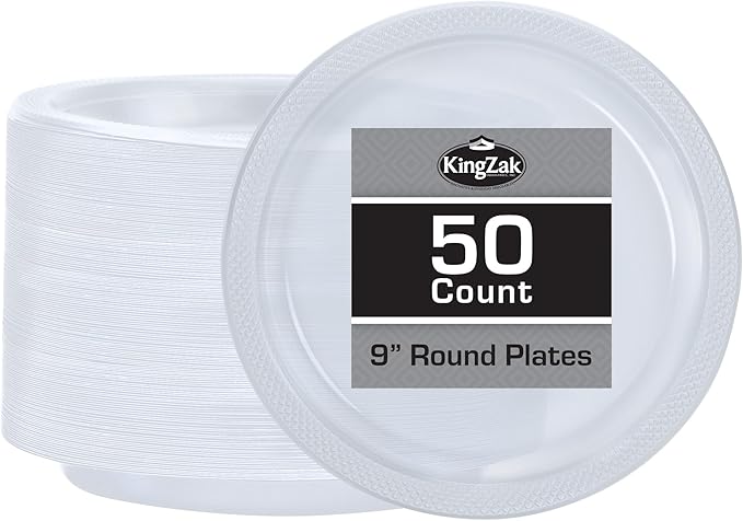 Clear Solid Color Premium Heavy Weight Plastic Dinner Plate (9") 50 Count - Elegant & Durable for Parties & Events