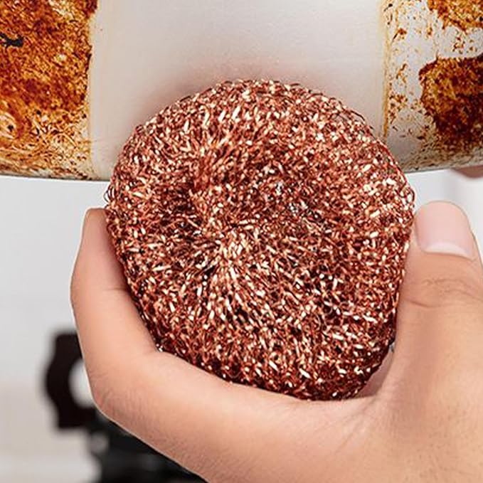 Dishwashing Brush - Dish Cleaning Brush Kitchen Scrub Pads, 2 Pieces Copper Wire Pot Scrubbers with Handle, Durable Cleaning Supplies for Pots, Pans, Sinks, Grill, Oven, Bathroom, Kitchen Maintenance