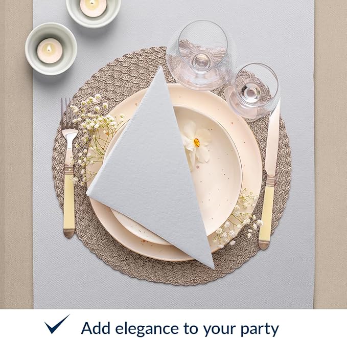 PAW - 50 Pieces Airlaid Paper Linen-Feel Napkins 16" x 16", Monocolor Disposable Cloth-Like Napkins, Elegant Silver Dinner Napkins for Kitchen, Party, Wedding, Gatherings, Christmas