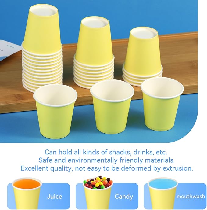 300 Pack 3oz Yellow Paper Cups,Mouthwash Cups, Disposable Bathroom Cups,Small Paper Cups 3oz Ideal for Bathroom,Supermarket,Birthday Party,Picnic and BBQ